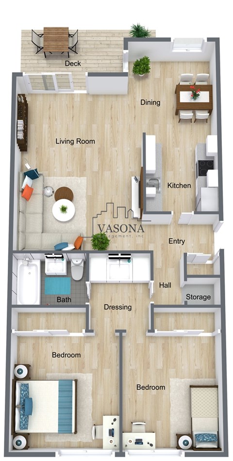 Floor plan for 2 beds, 1 bath